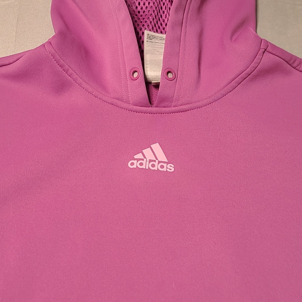 Adidas Hoodie Women M Magenta Pink 3-Stripe Pullover Fleece IC4465